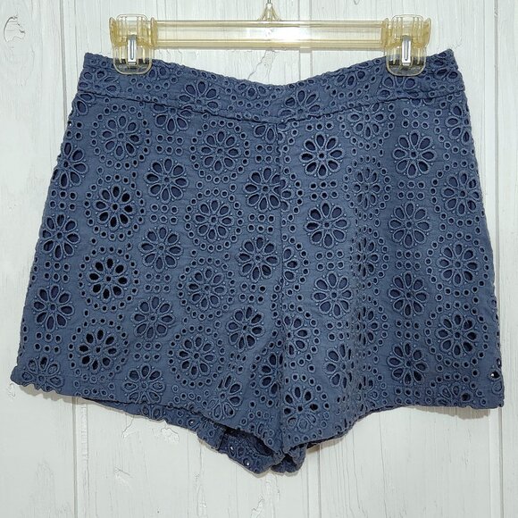 Abercrombie & Fitch Women's Blue High Waisted Floral Eyelet Zip Shorts - Size 6 - Picture 1 of 6